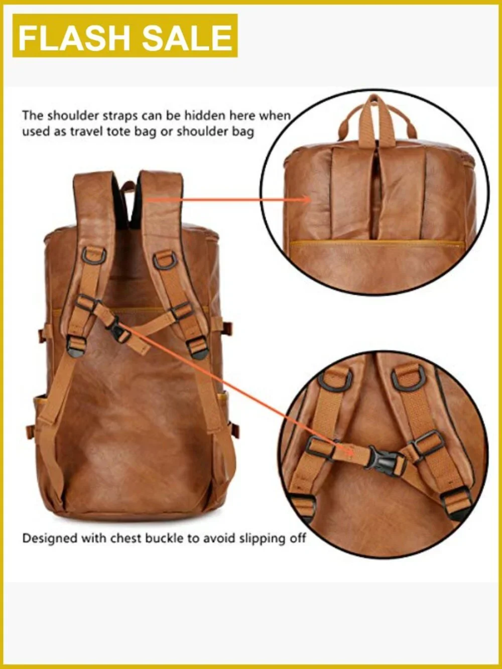 Men's Vegan Leather Travel Duffel Backpack 3-Ways Convertible Weekender Bag